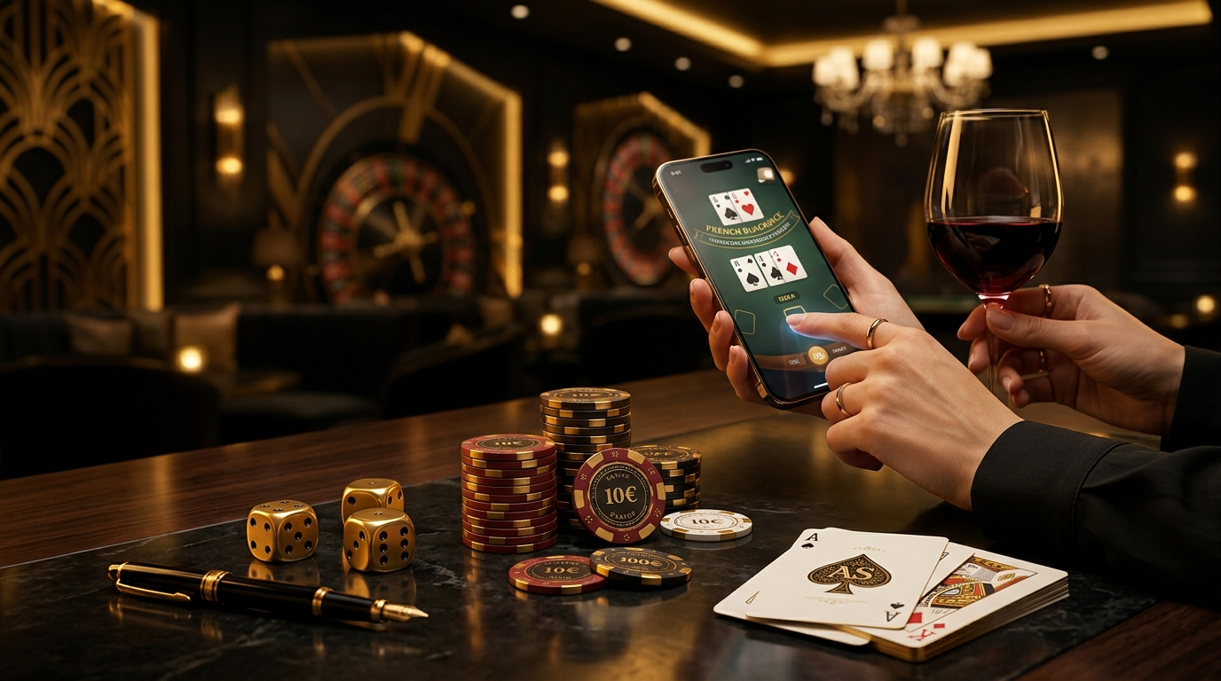 Bonus casino 2026 - table de casino élégante avec jetons dorés sur fond sombre