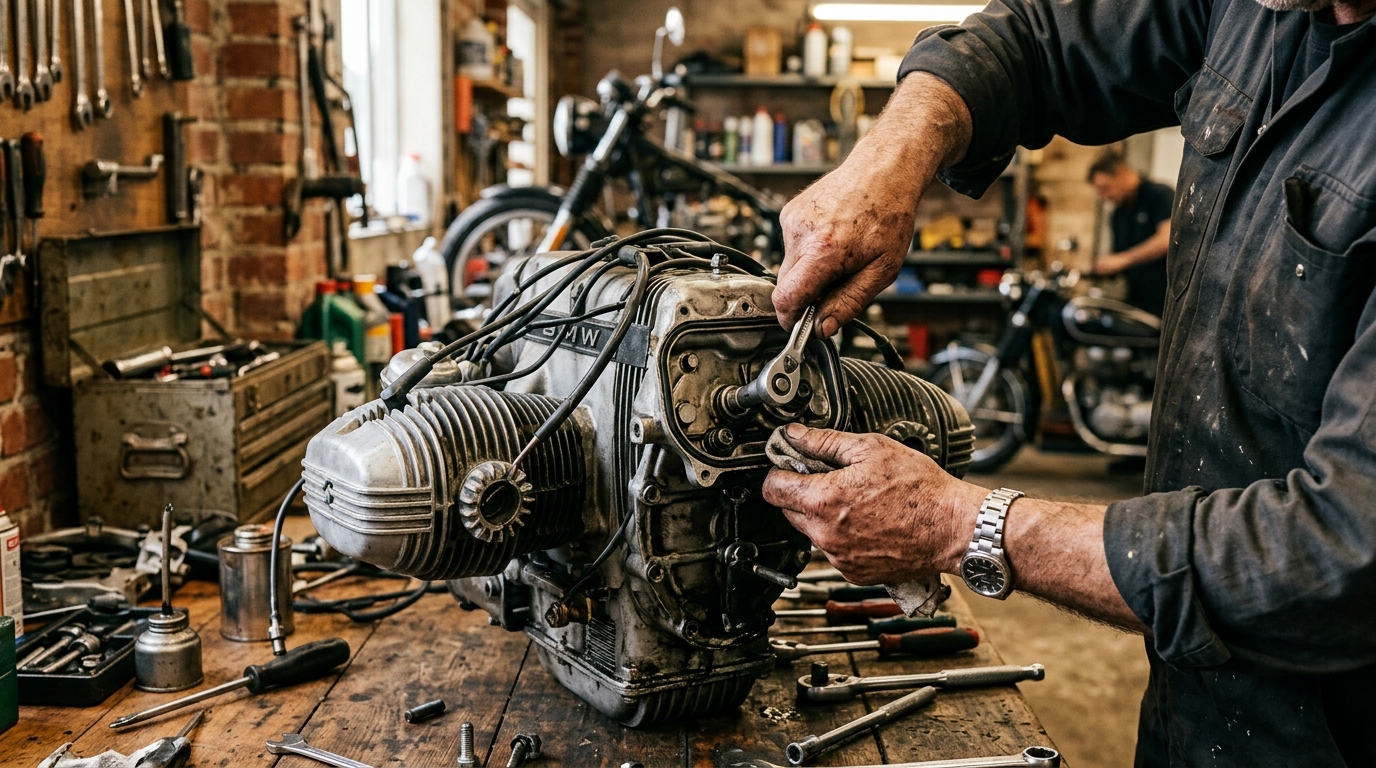 Contrôle technique moto 2026 : vérification d'une moto dans un atelier